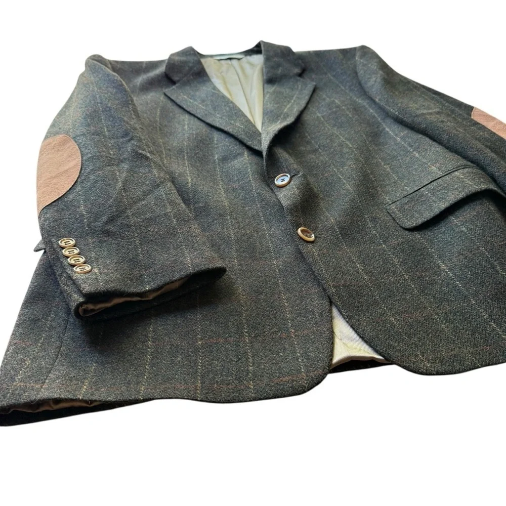 Evan Picone Men’s Wool Blazer Sport Jacket Green Size 40S Check Vintage Office